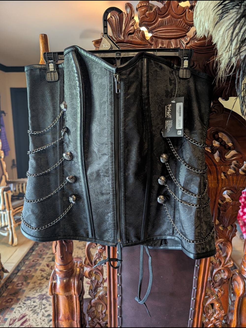 Spirit Black Brocade Corset with Chain Accents